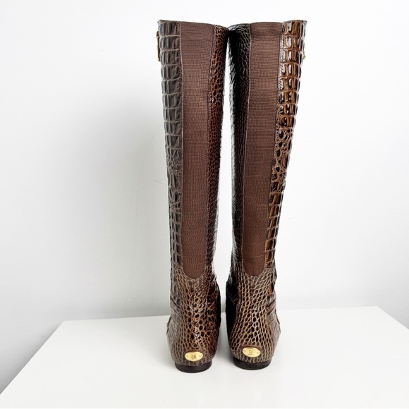 BCBGMAXAZRIA croc embossed hidden wedge knee high boots brown size 6 - Picture 3 of 10
